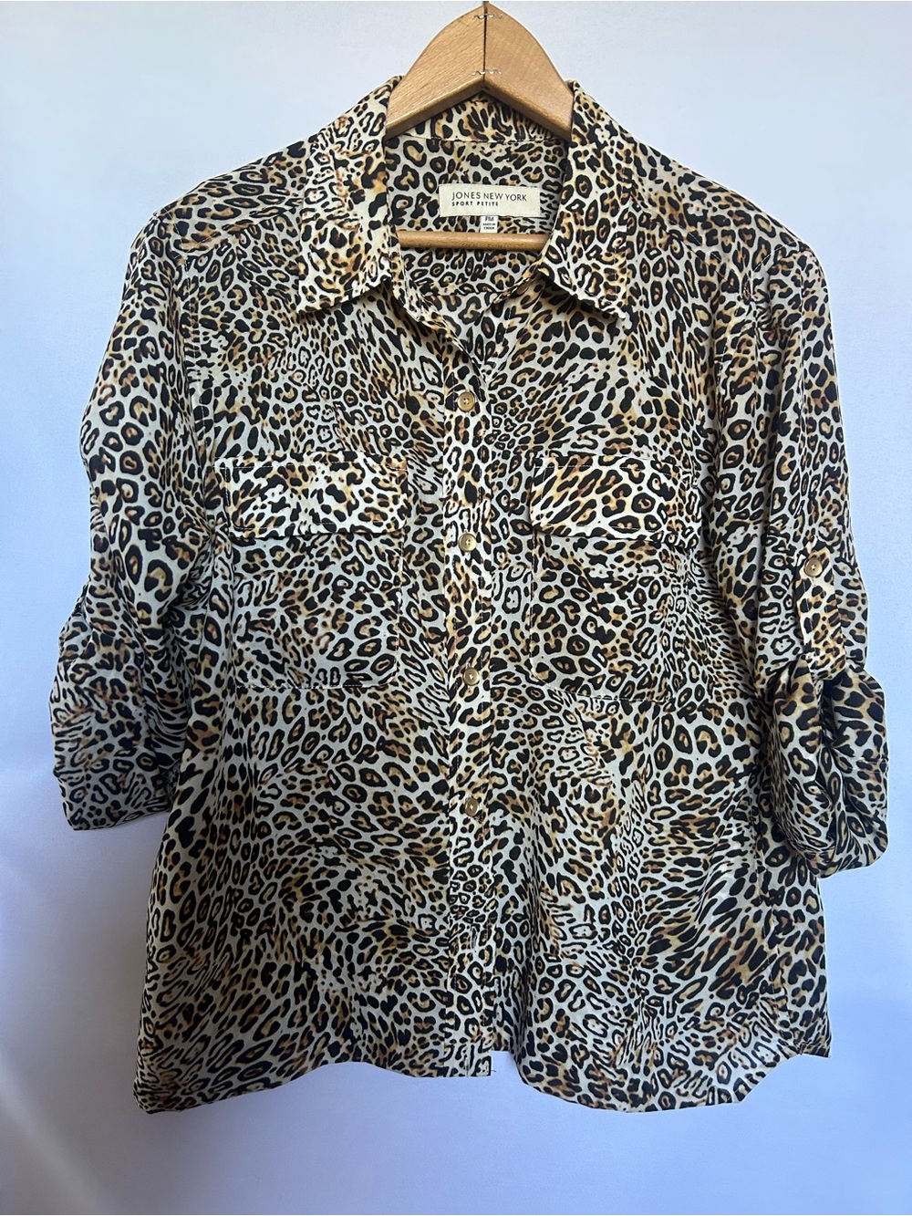 Jones New York Leopard-Print Button-Down Shirt in Tan and Black